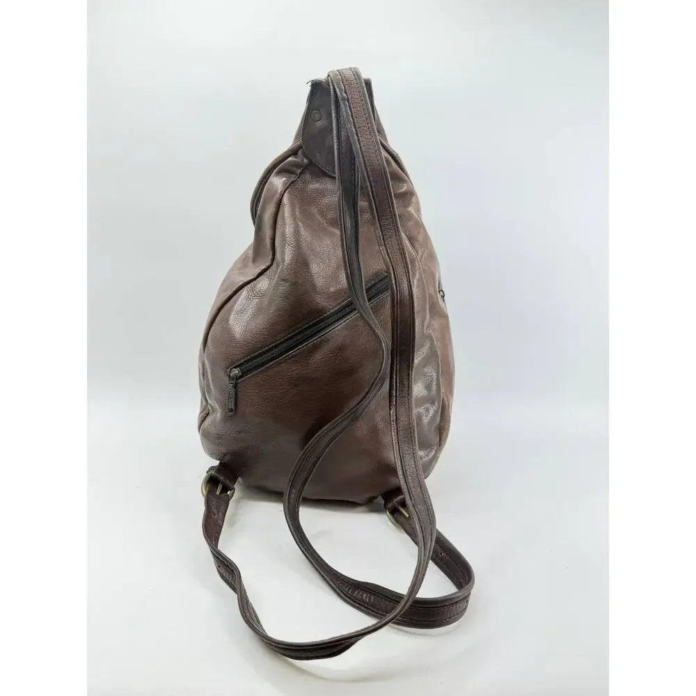 New West Genuine Leather Brown Backpack Flap Buckle Casual Adjustable Straps